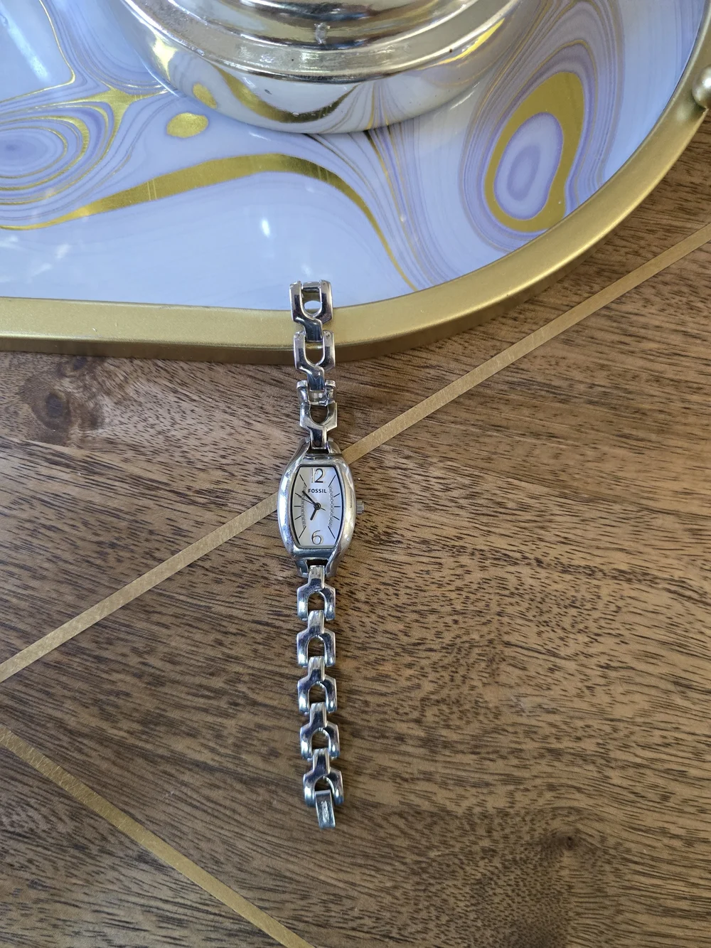 Fossil Women's Silver Link Bracelet Watch with White Dial